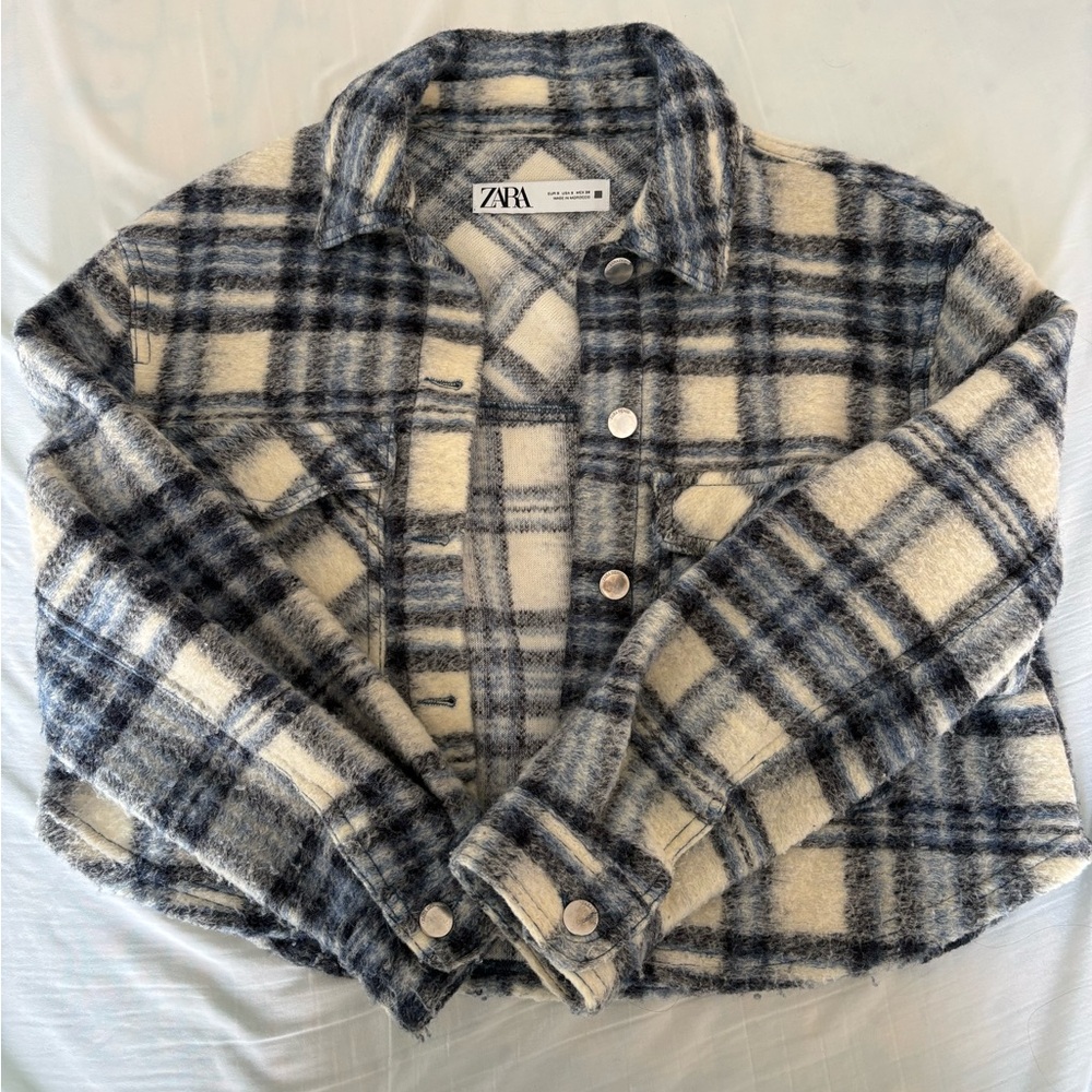 Zara Checkered Jacket in Navy and Ivory